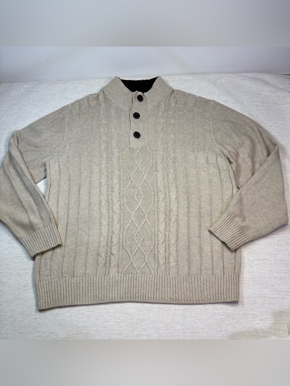 Tricots St Raphael Men's XL Cable Knit Button-Neck pullover Sweater in Beige